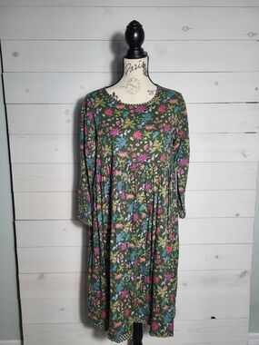 Zen Ethic Midi Dress Cotton Floral Whimsical BOHO Fairycore Designed In France.